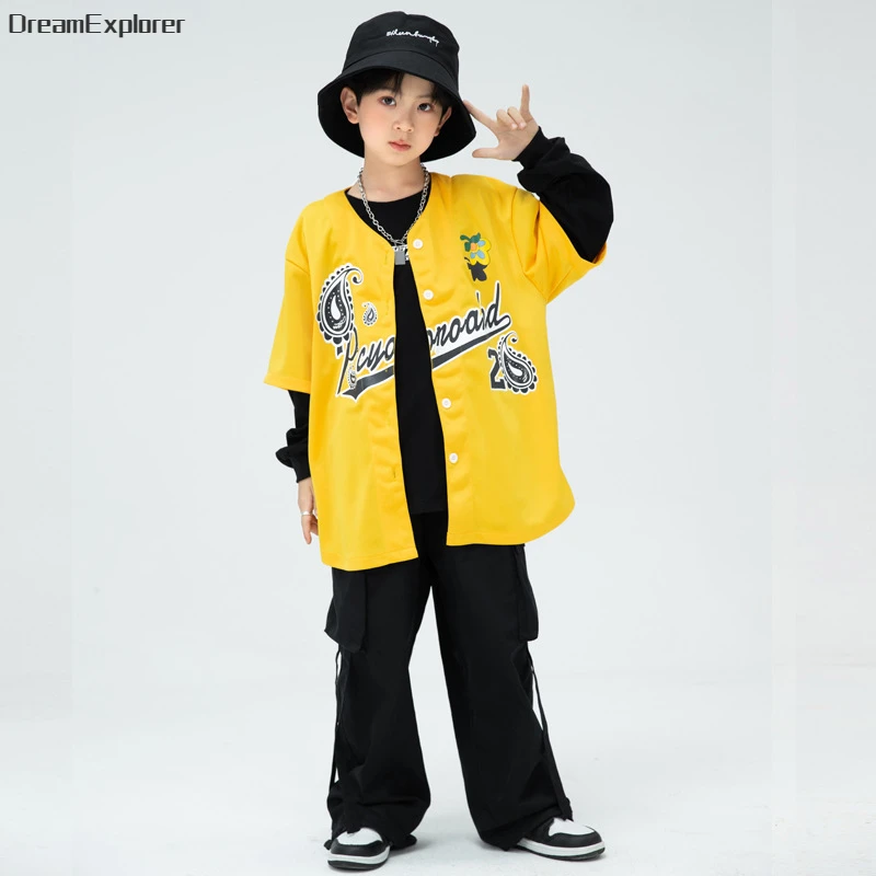 Ragazzi Hip Hop giacca da Baseball pantaloni Cargo bambino Street Dance cappotto Joggers ragazze Jazz costumi vestiti set bambini adolescenti Streetwear