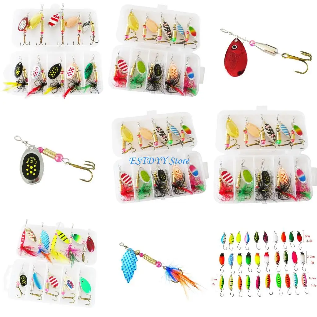 

G6DE 10Pcs Steel Treble Hook Spinner Baits Sequins Lures Set Spinner Spoon Swimbait