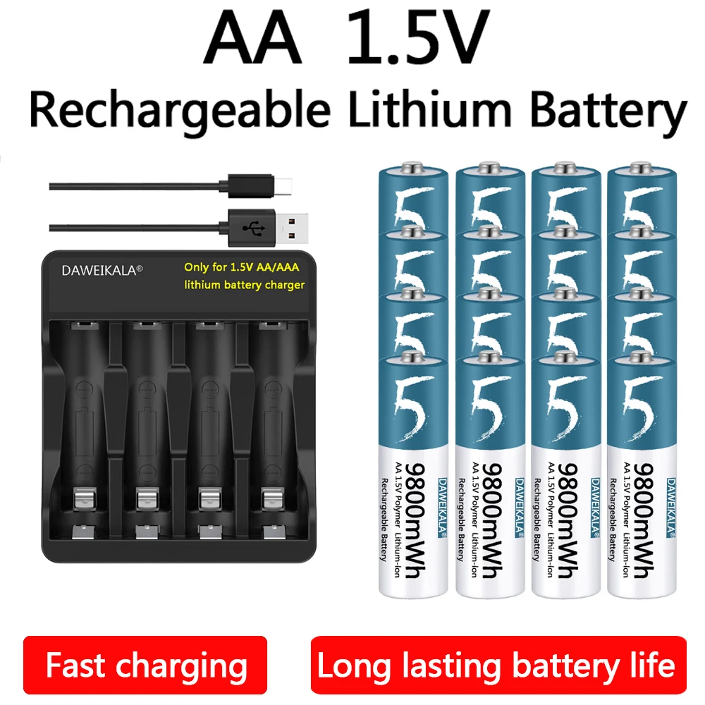 1.5V AA Battery Rechargeable Lithium-ion Battery AA Battery for remote control mouse fan Electric toy with USB charger