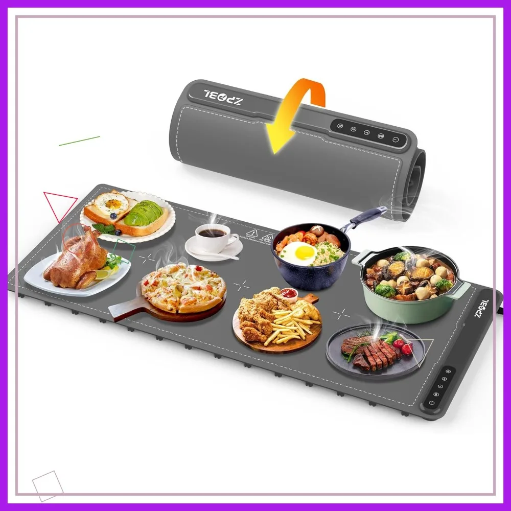 Electric Food Warming Tray, 36x16in Full Surface Fast Heating Portable Silicone Mat for Buffet Party Daily Use