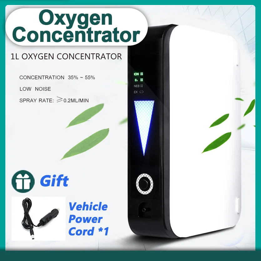 1L Car Oxygen Concentrator Convenient Oxygen Machine 93% Concentration With Atomizer Cup Oxygen Tube Vehicle Power Supply