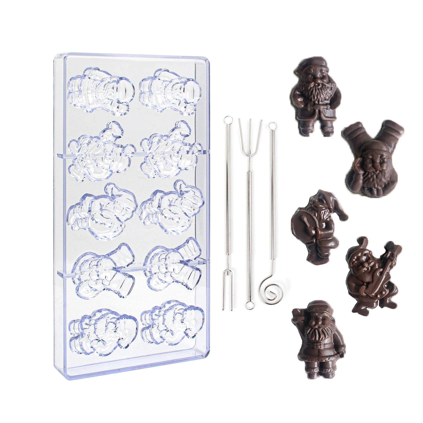 

Пластиковая форма для изготовления шоколада, рождественская тема, форма для шоколада «сделай сам», 10 полостей, формы для конфет, кубиков льда с 3 инструментами для погружения вилок