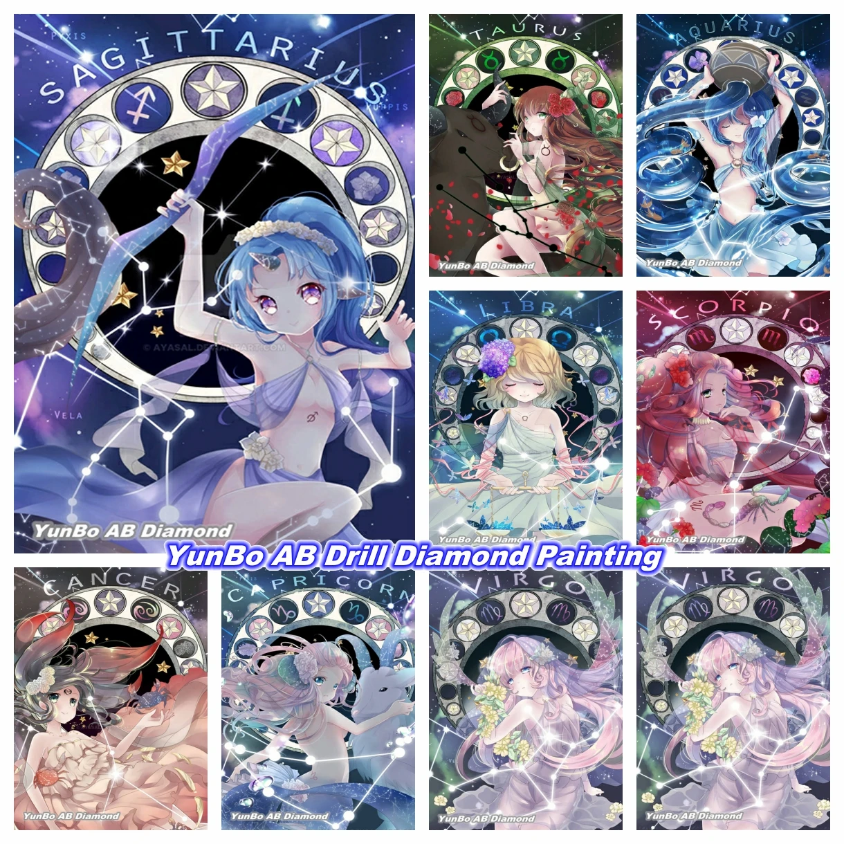 

Zodiacal Constellations Cartoon Girl DIY AB Diamond Painting Cute Anime Rhinestone Embroidery Cross Stitch Kits Home Decor Gifts