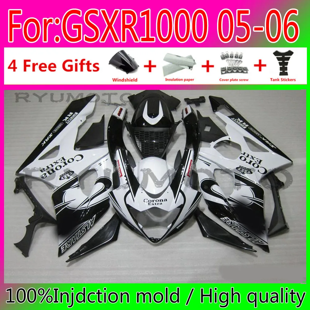 

Motorcycles Bodywork ABS Fairing Kit For Suzuki GSXR1000 2005 2006 K5 GSXR 1000 05 Plastic Fairings white black