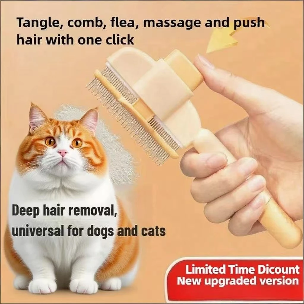 

Pet One Button Self Cleaning Pet Grooming Gloves Brush Comb Hair Remover and Massage Tool for Cats and Dogs Easy Grooming