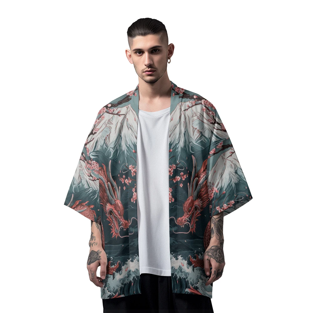 

Classic Versatile Models of Fashion Anime Dragon Feather Weaving Robe Men's Fashion Design Casual Kimono Men's Tops