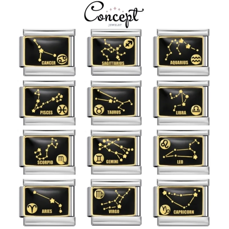 

2025 Women Fashion Zodiac Italian Charms Links Fit 9mm Modular Constellation Bracelet Stainless Steel DIY Jewelry