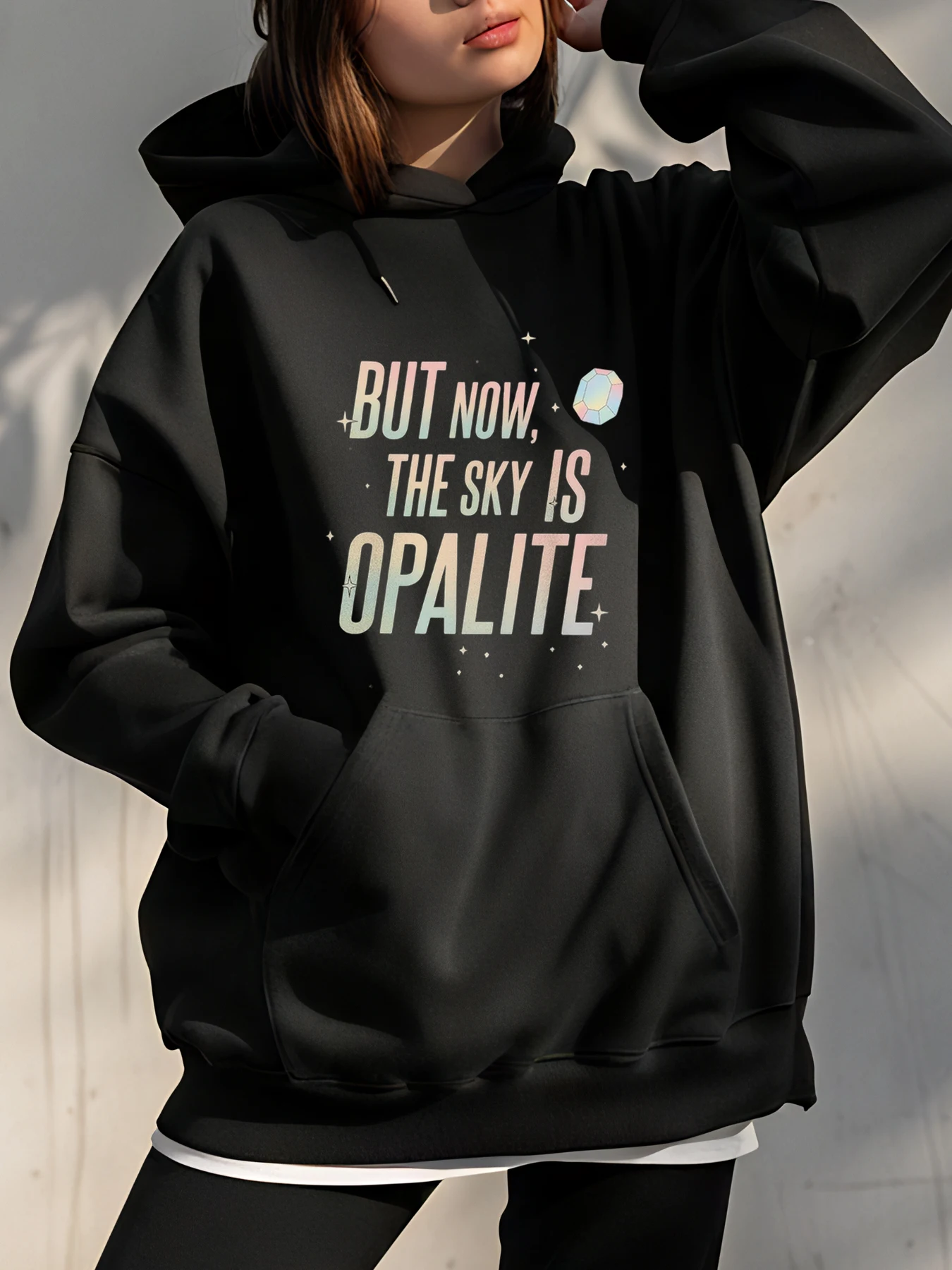 Hoodie Wanita Tapi Sekarang Langitnya Bermotif Opalite, Sweatshirt Oversize Kasual, Fashion Streetwear Wanita, Atasan Pullover Lengan Panjang