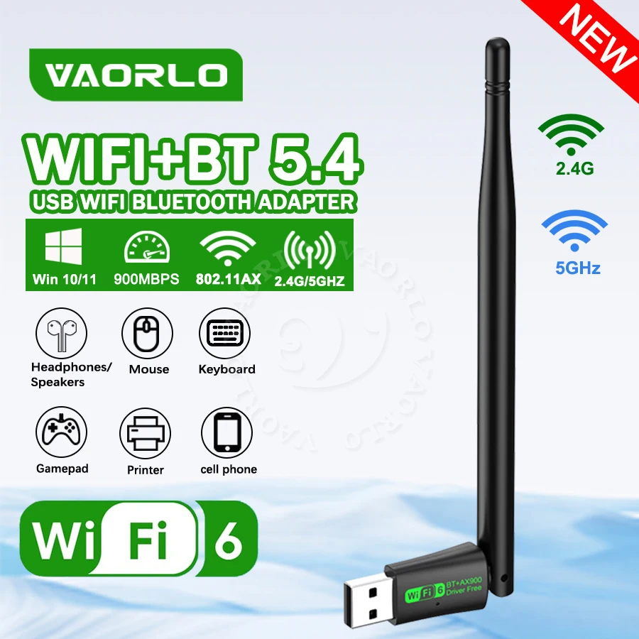 

AX900 WiFi6 Bluetooth 5.4 двухдиапазонный USB-адаптер 2 в 1 Wi-Fi 802.11AC, беспроводной сетевой приемник WLAN для ПК/ноутбуков, драйверы Win10/11 бесплатные
