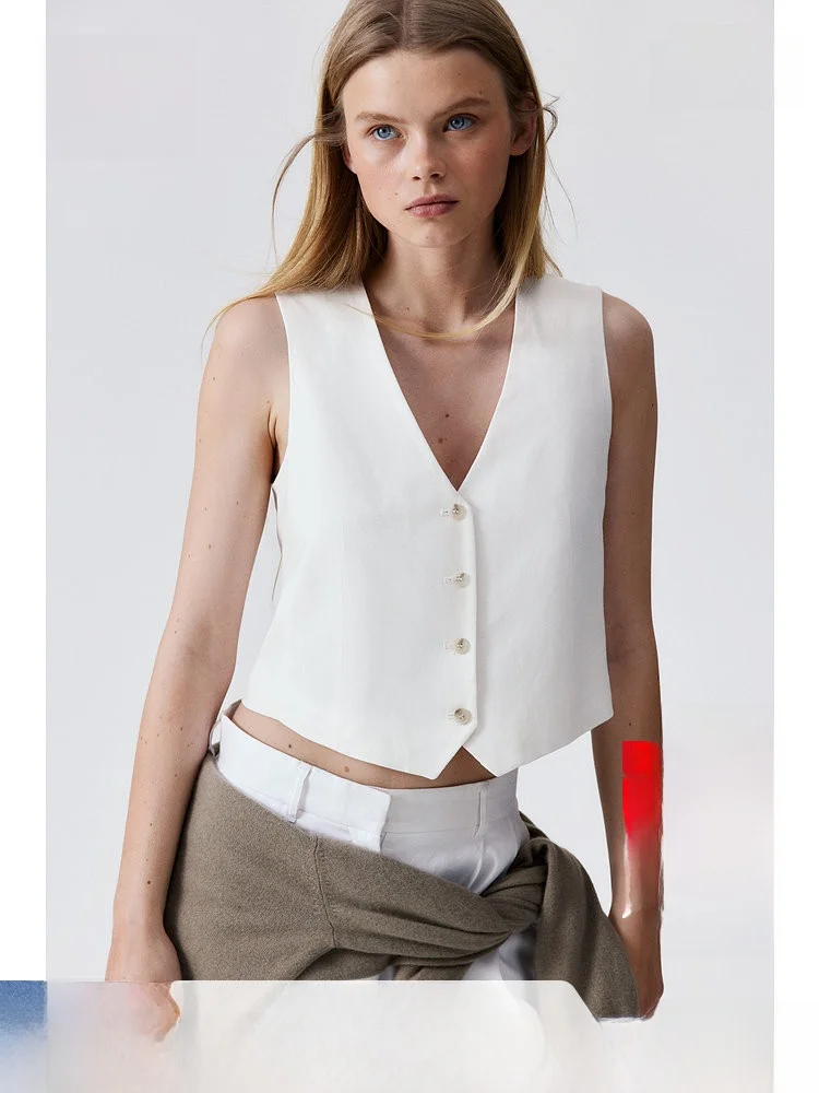 

H&M Women's Casual Faion Commute Vest Autumn Winter Profional ort Length V-Ne Single Button Closure Color