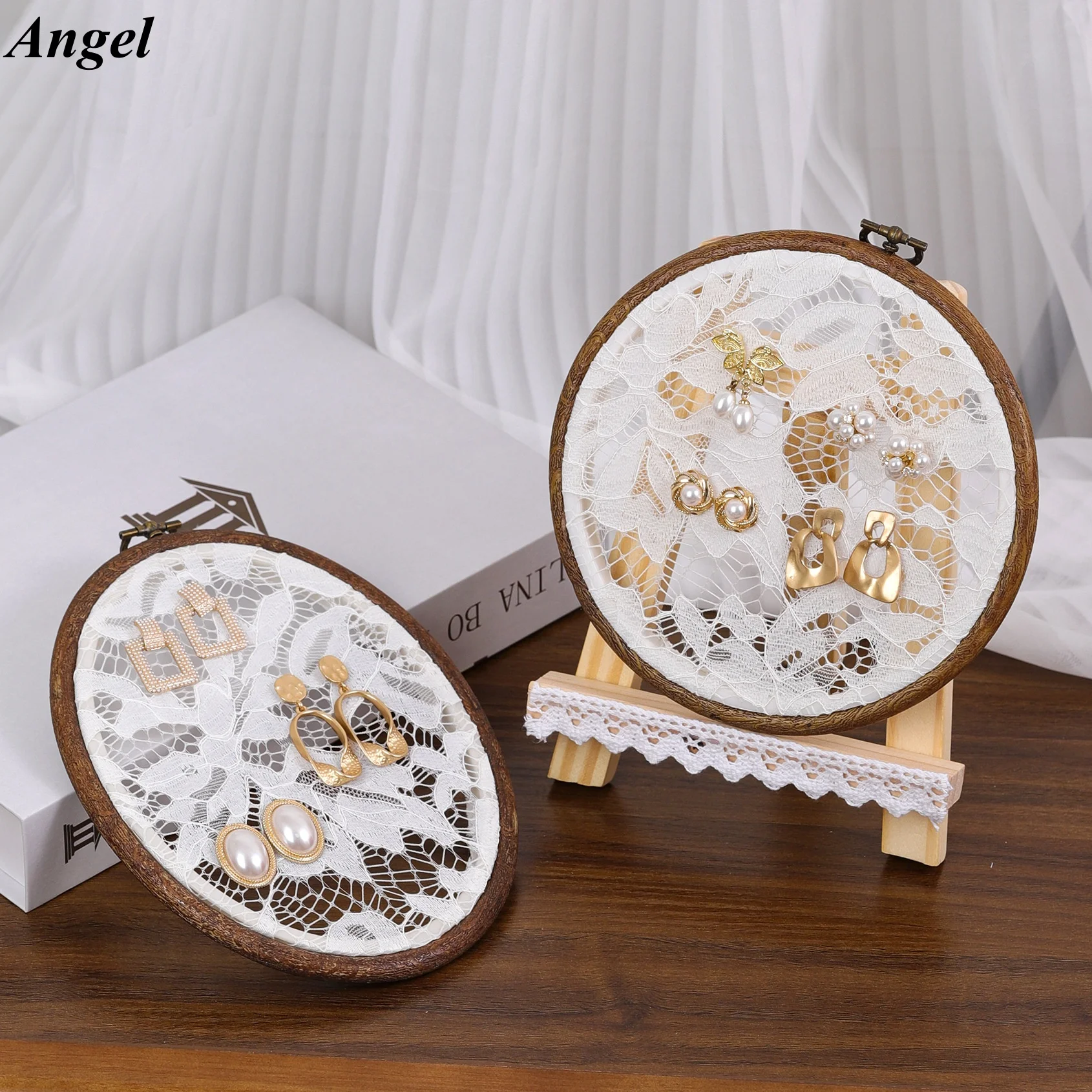 

Винтажная кружевная вышивка, подставка для сережек, ретро-органайзер для ювелирных изделий, держатель для ушей для прилавки магазина