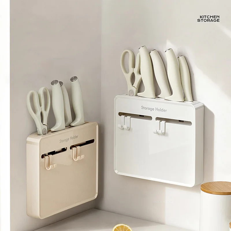 No-Drill Kitchen Knife Holder, Wall-Mounted Dustproof Durable Shelf for Cabinet Inner Side Multifunctional Storage