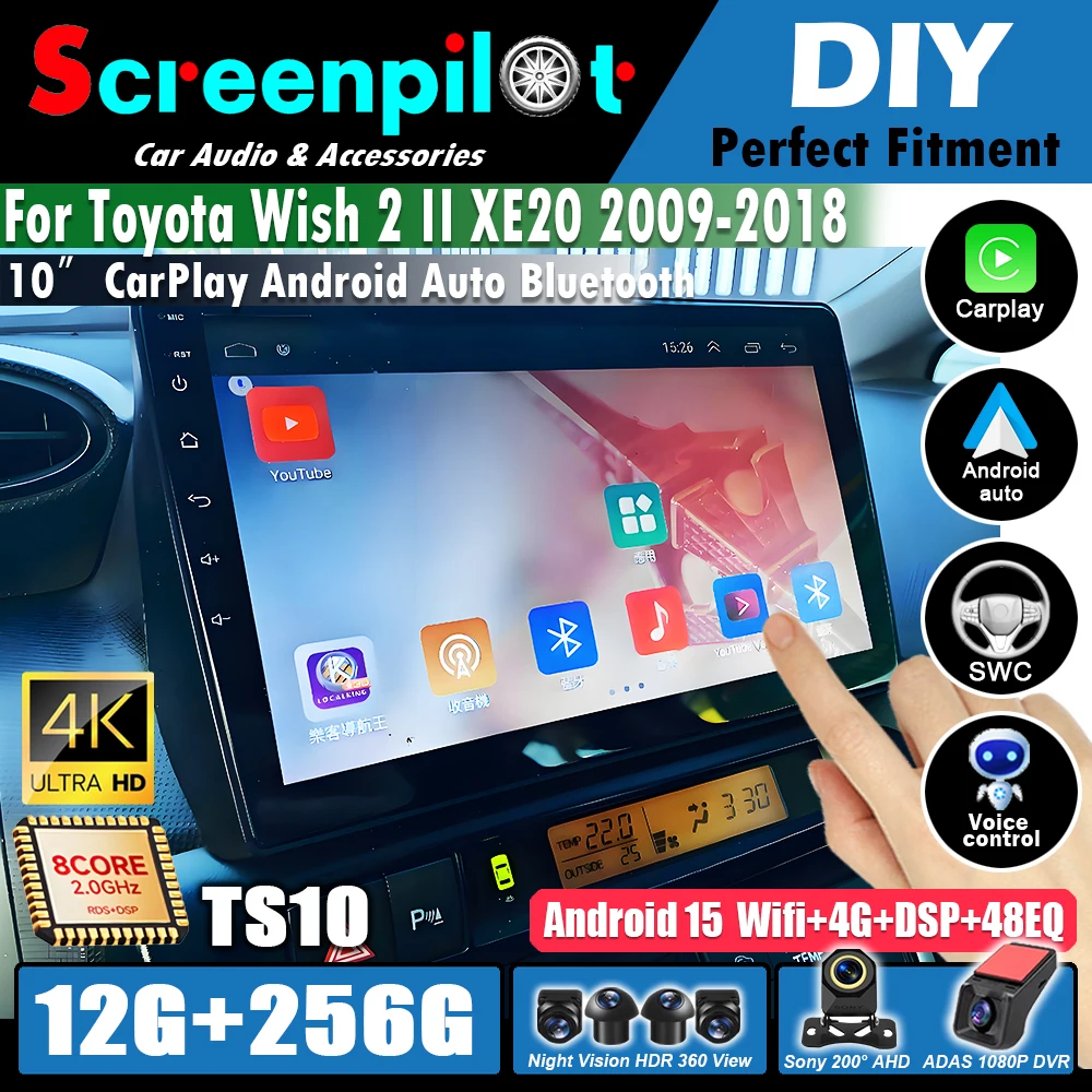 Android 16Car Radio 5G WIFI Carplay Player Navigatio For Toyota Wish 2 II XE20 2009 2010 2011 - 2018 Car Radio Multimedia Video