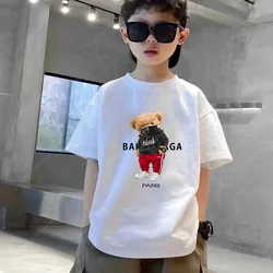 Summer Children's 100%Cotton T-Shirt 2024 Boys Funny Bear T-Shirt Girls Clothes Print Graphic Baby Tops Shirts Girls Kid Clothes