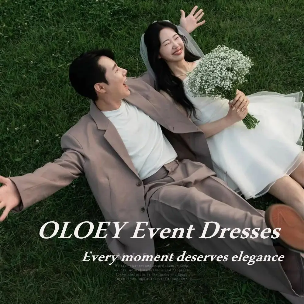 

OLOEY простое шелковистое короткое свадебное платье из органзы с квадратным воротником и вырезом, мини-свадебное платье, корейский корсет Snapshots по индивидуальному заказу