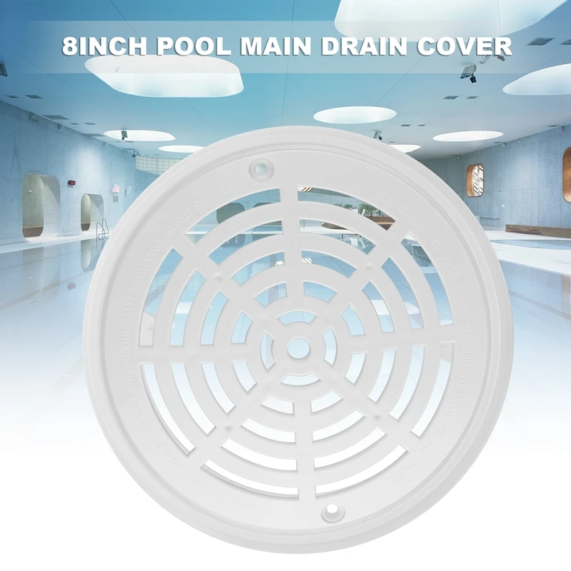 8Inch Pool Main Drain Cover The Top Grate Bottom Mounting Plates White Replacement Pool Drain Cover Pool Outlet Cover