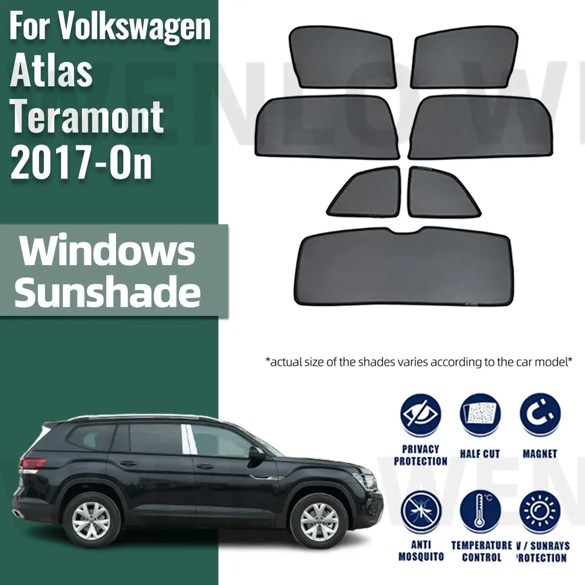 For Volkswagen VW Atlas SE Teramont 2017-2023 Magnetic Car Sunshade Front Windshield Curtain Rear Side Window Sun Shades Shield