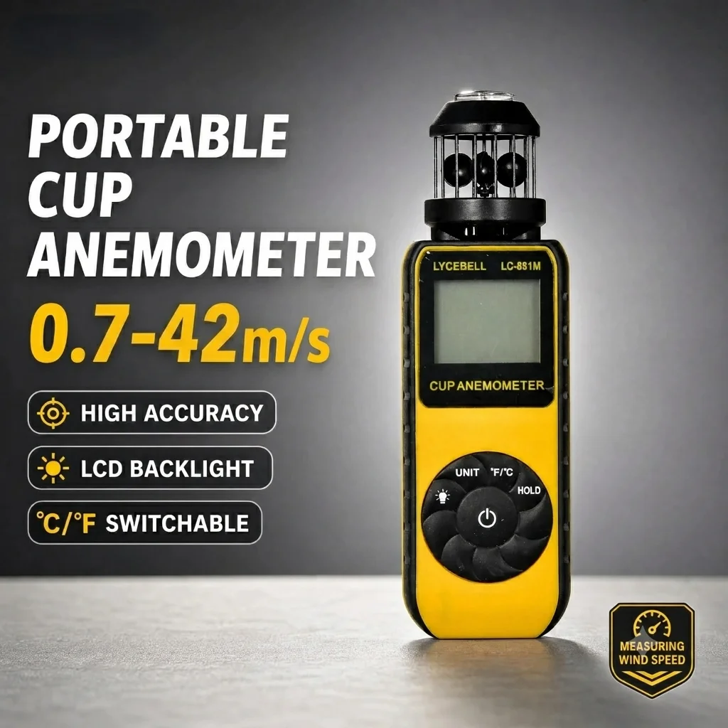 

HP-881M Professional Cup Anemometer 0.7-42m/s Wind Speed Meter Current Max Average Display with Compass Beaufort Scale Outdoor