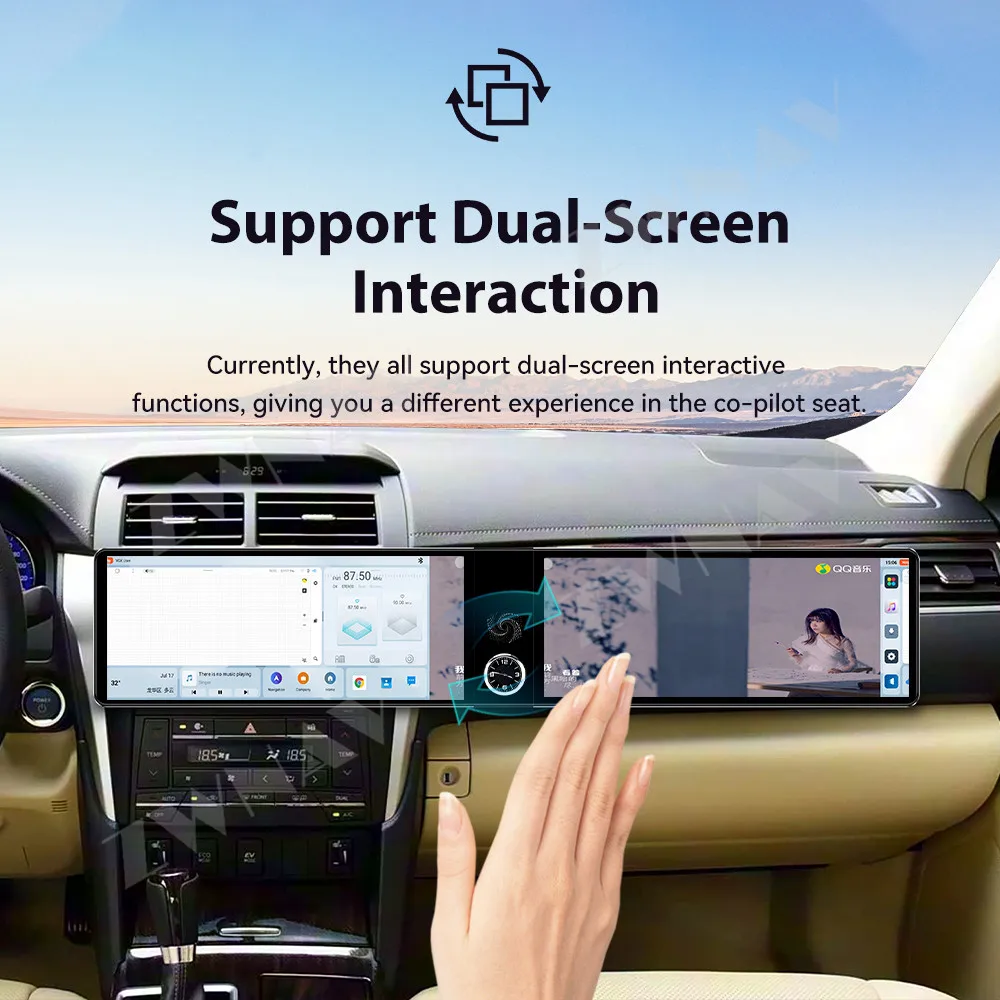 Immersive DSP Multimedia Retrofit Dual 12.3 Inch HD Touch Screen Android 13 CarPlay GPS Car Media For Toyota Camry 2015-2017