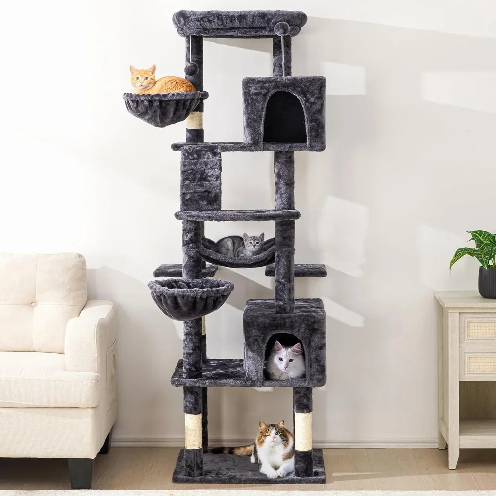 

73" Multi-Level Cat Tree Tower for Large Cats with Scratching Posts, Condos, Perch, Hammocks & Toys, Large Cat Jungle Gym