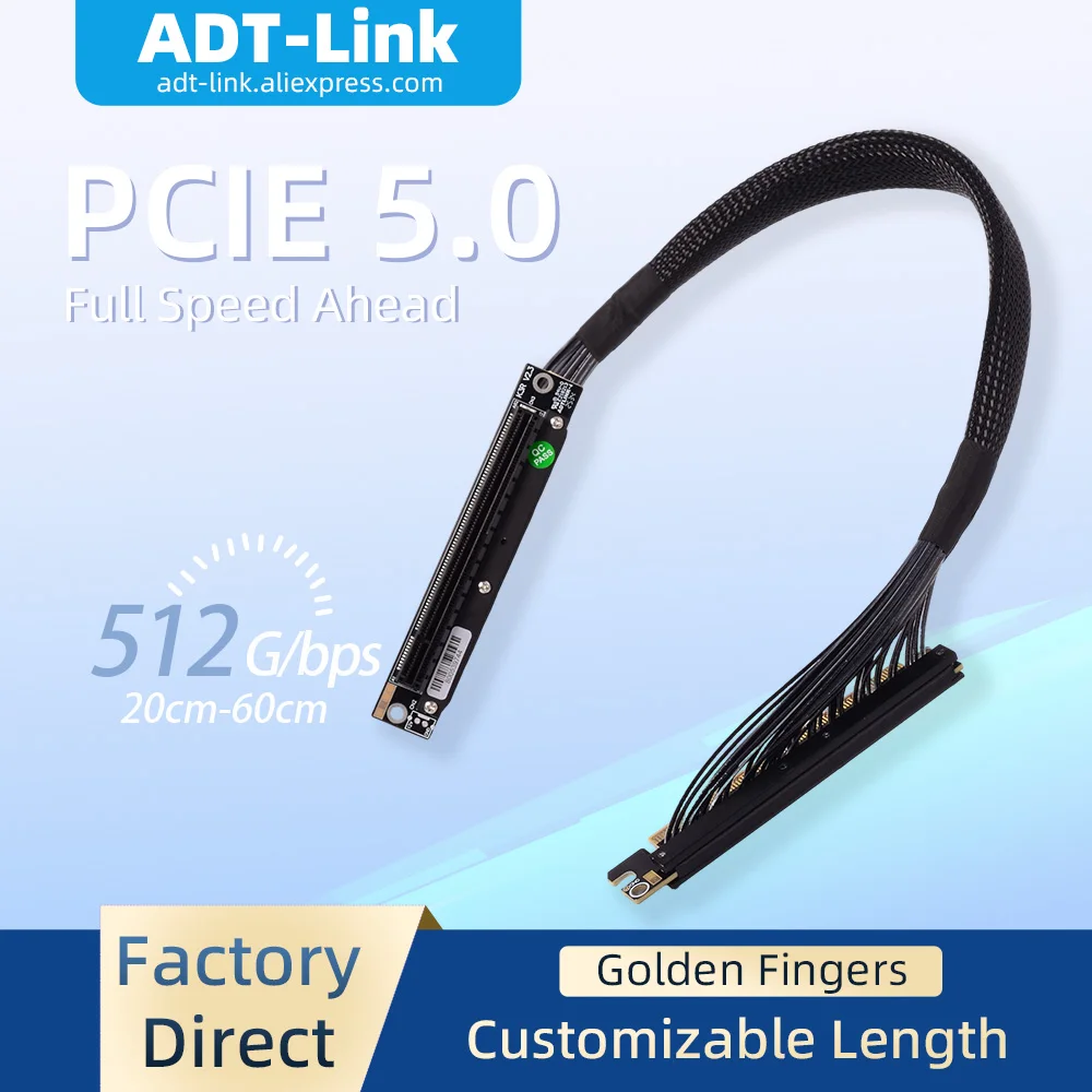 

ADT-Link K33UR-TL PCI-E 5.0 x16 Dual Reverse Side Bending Graphics Card Extension Cable for NVIDIA RTX50 AMD RX90xx Series