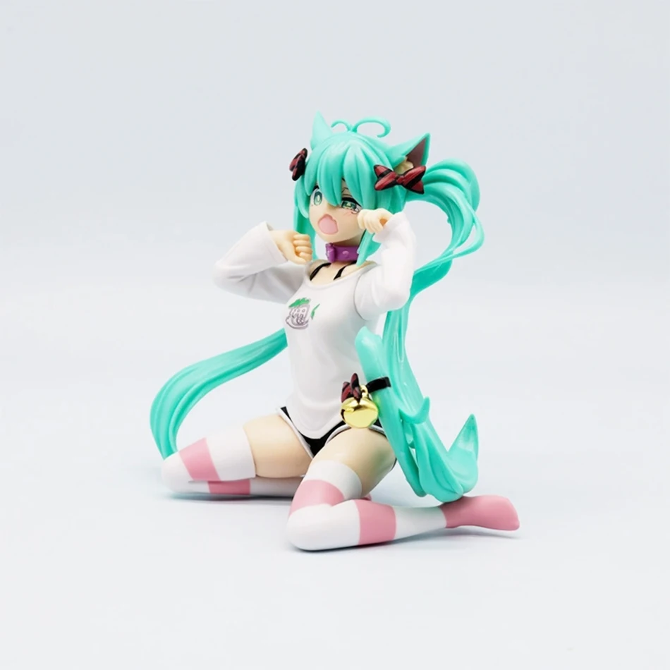 Hatsune Miku เดสก์ท็อปน่ารัก Action Figure 12 ซม. Neko เสื้อยืด Ver. อะนิเมะตุ๊กตาสาว Kawaii รุ่นของเล่นของขวัญ