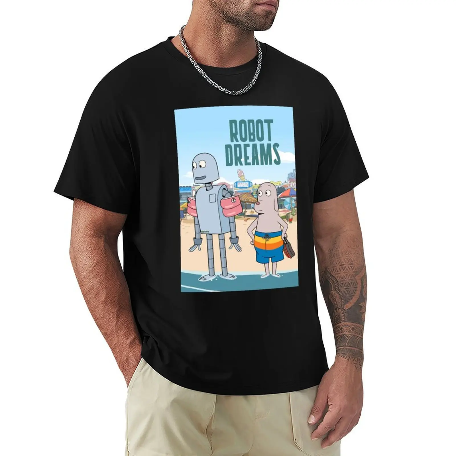 robot dreams movie poster T-Shirt Non-Shrink Basic Cotton T-Shirt