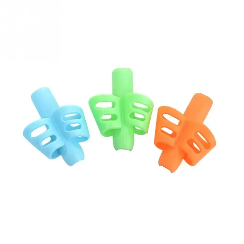 Porte-crayon ergonomique à deux doigts pour enfants, outils d'aide à l'écriture, poignée en silicone non cubique, entraînement doux, ration de posture, ensemble de 3 pièces