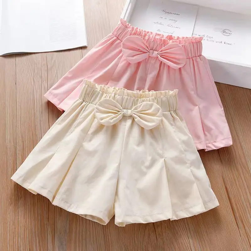 3-9 Years Toddler Baby Girl Summer Shorts Children Solid Skirt Shorts Infant Pink Short Pants with Bow 4 5 6 7 8 9