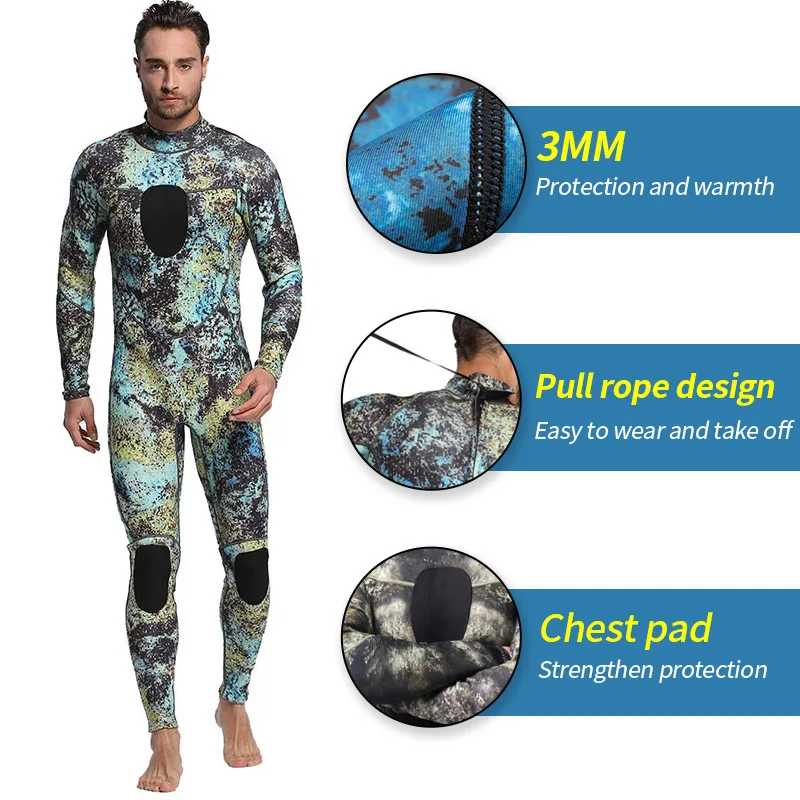 Men's Camouflage 3mm Neoprene Diving Suit Back Zip Long Sleeves Plus Size Spearfishing Men Wetsuit for Surfing