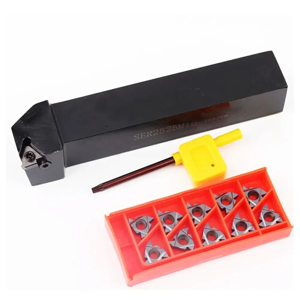 

1PC SER2525M16 Lathe Tool Holder + 10PCS 16ER AG60 Carbide Blade + 1PC Wrench CNC Metalworking Industrial Power Tools Parts