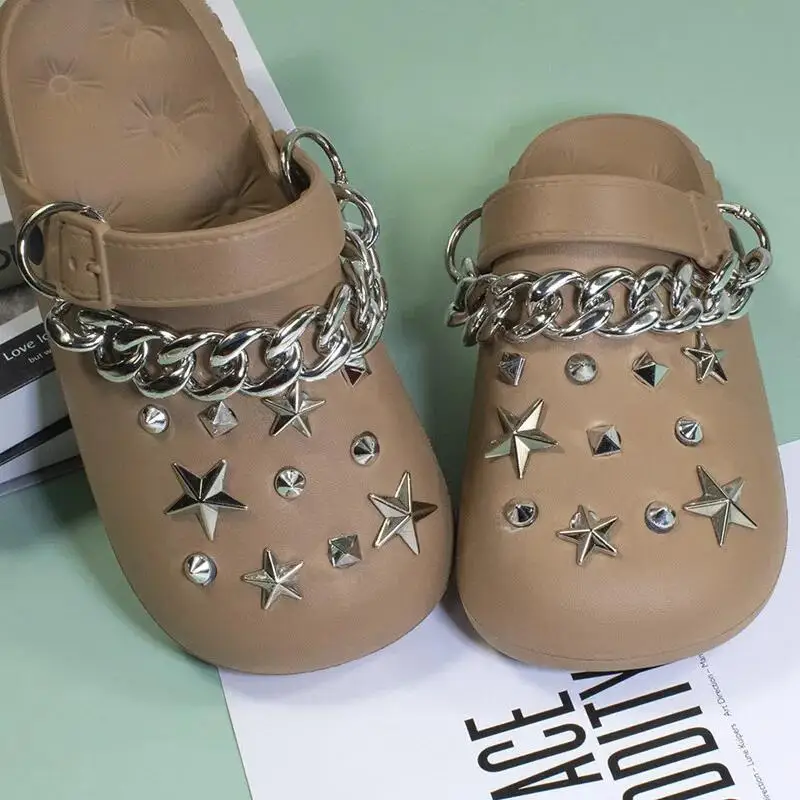 High Quality Fashion Metal Rivet Hole Shoe Charms Designer Vintage Clogs Shoe Accessories Trend All-match Charms DIY Punk Style