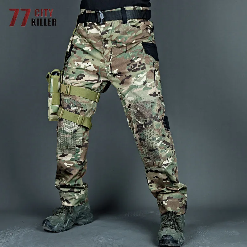 New Military Tactical Pants Mens Knee Patchwork Multiple Pockets Wear-Resistant Cargo Pants Outdoor Hiking Combat Trousers Male