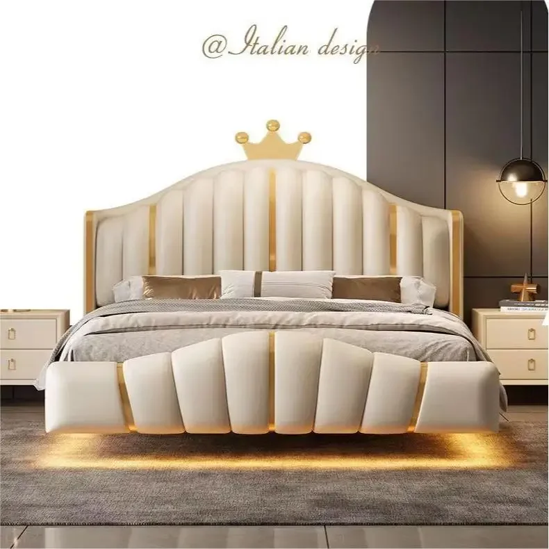 Italian light luxury adult suspension high-end LED smart leather double bed