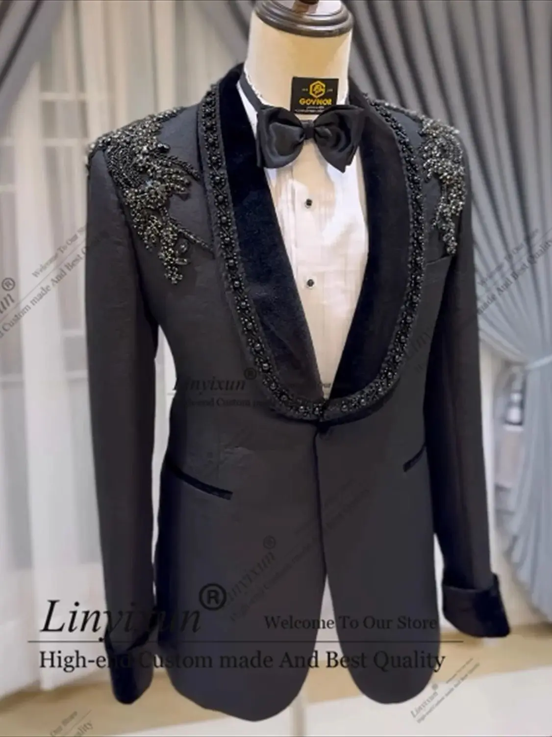 

Elegent Rhinestone Tuxedo Suit Sparkly Beaded Formal Groom Male Prom Blazer Customized 2 Pieces Set Slim trajes para hombre