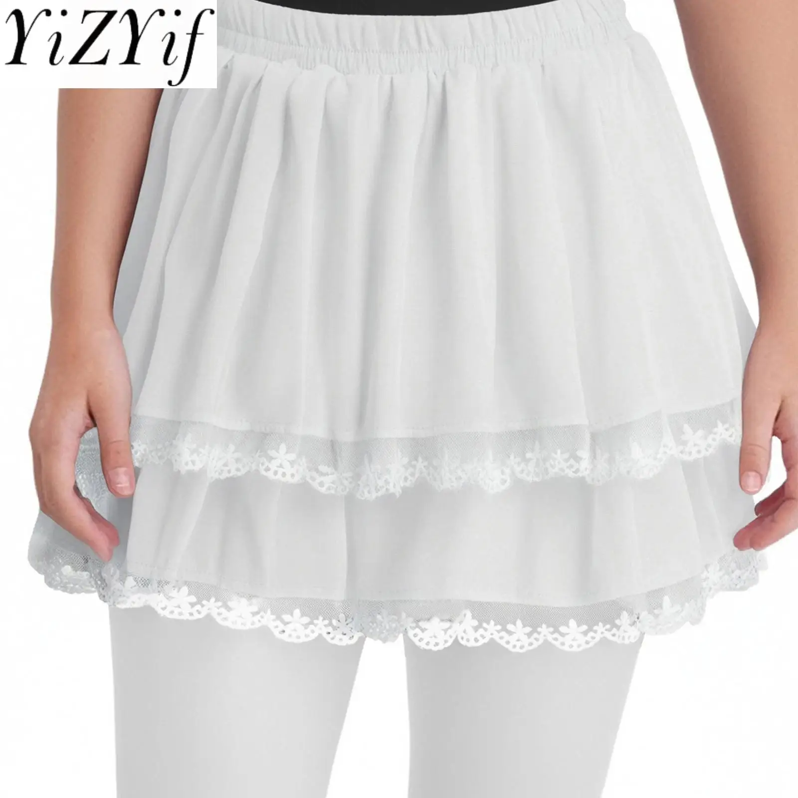 

Kids Girls Tiered Lace Trim Pleated Skirt with Built-in Shorts for Picnic Holiday Park Birthday Party Stage Performance Skirts