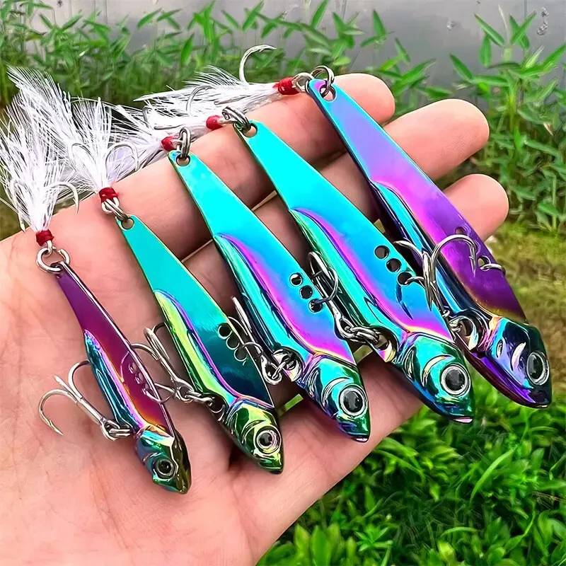 Metal VIB All Water Layer Long Throw 20g Colorful Vibration Sequin Artificial 3D Eyes Sharp Trible Hook For Bass Fishing Tackles