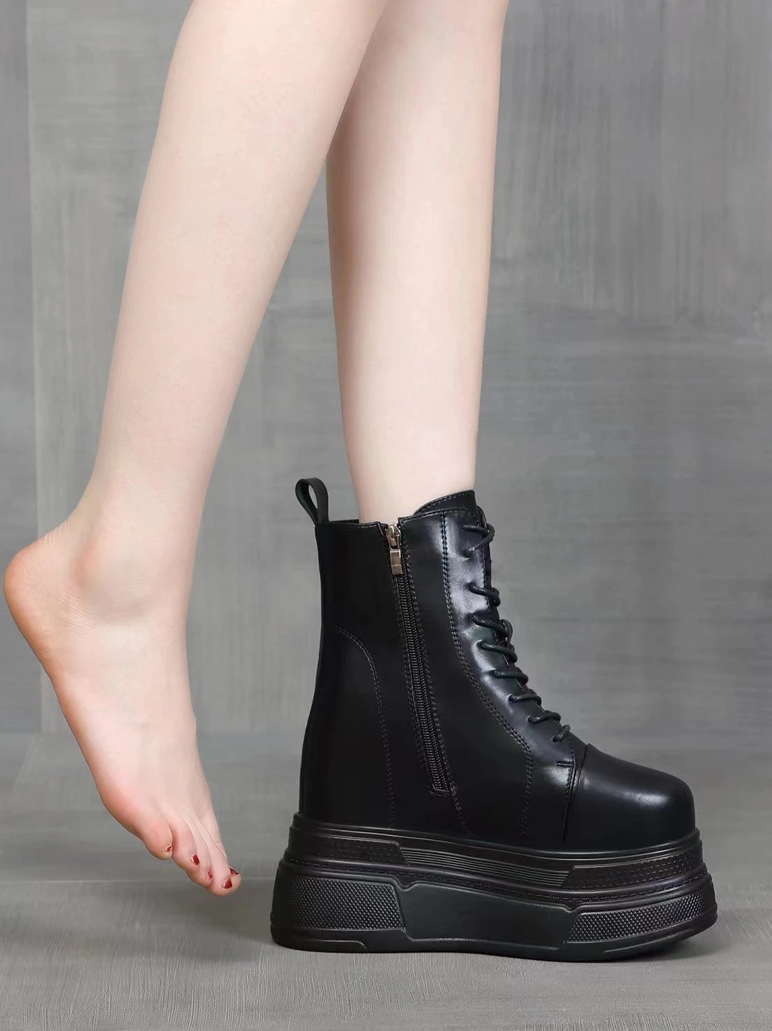 

Невидимые удлиняющие ботинки ort 6 см, женские кожаные ботинки Thi Bot на платформе, повседневные ботинки с круглым носком для маленького роста