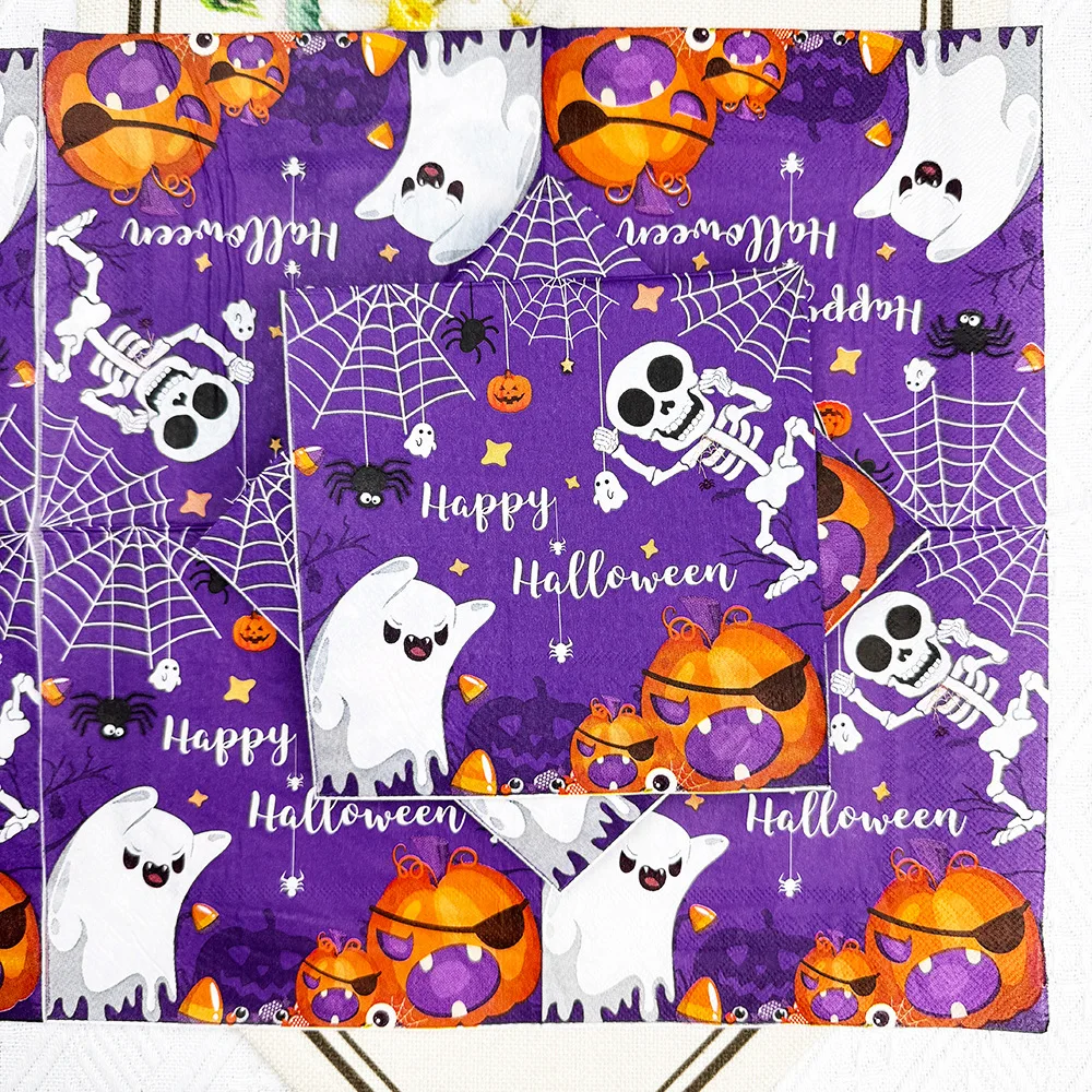 20 pieces per pack of Halloween cute ghost napkins, disposable party table decoration tissues, pumpkin spider web-themed dinner