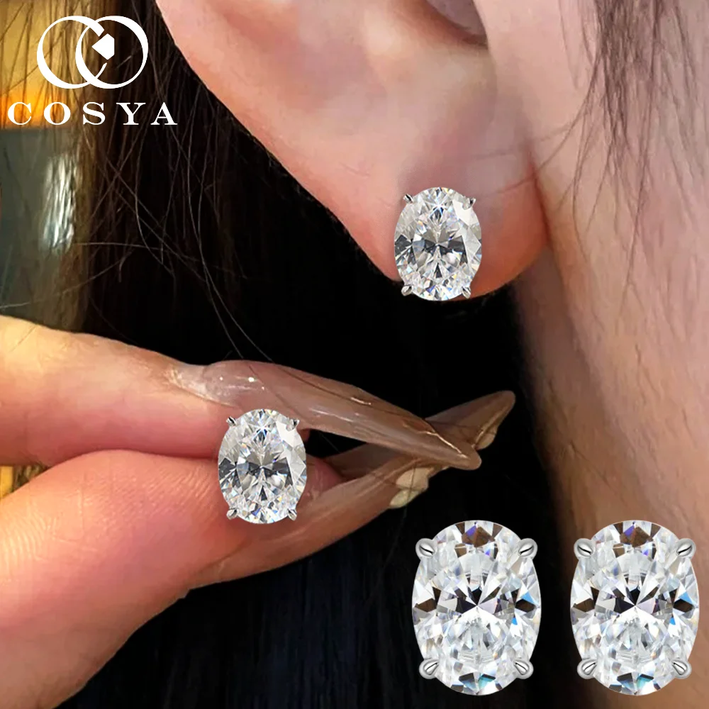 

COSYA Certified 1-4CT Oval Cut Moissanite Diamond Earrings For Women S925 Silver Plated 18K Gold Sparkling Classic Fine Jewelry