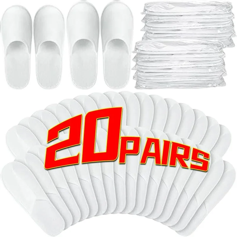

20pairs White Closed Hotel Slipper Unisex Disposable Slippers for Home Guests Non-Slip Bathroom Spa Slippers Shoes for Men Women