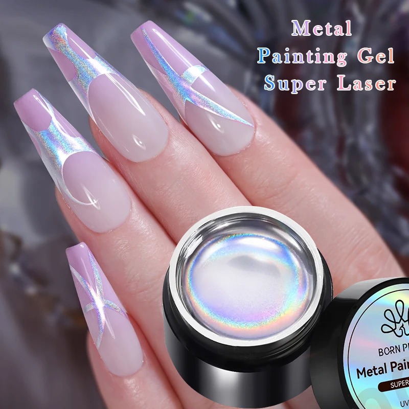 BORN PRETTY Super Bright Metallic Gel Nail Polish Liner Painting  Silver Glitter Effect Soak Off Drawing Metal Gel DIY Salon 