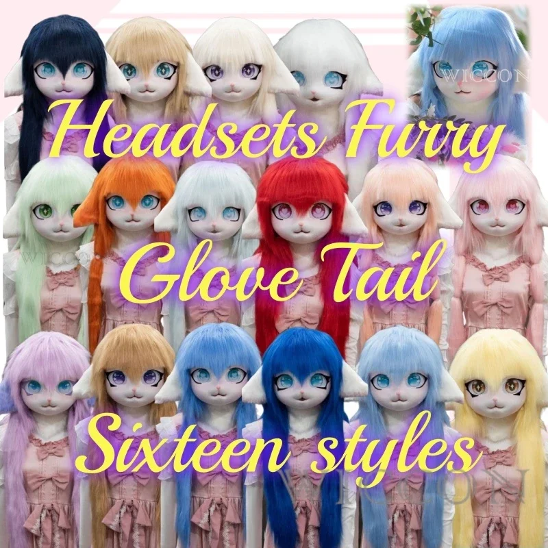 Fursuit Kigurumi Headsets Furry Cosplay Costumes Rubbit Doll Cat Costumes Glove Tail Animal Heads Wearable Kig Animal Headsets