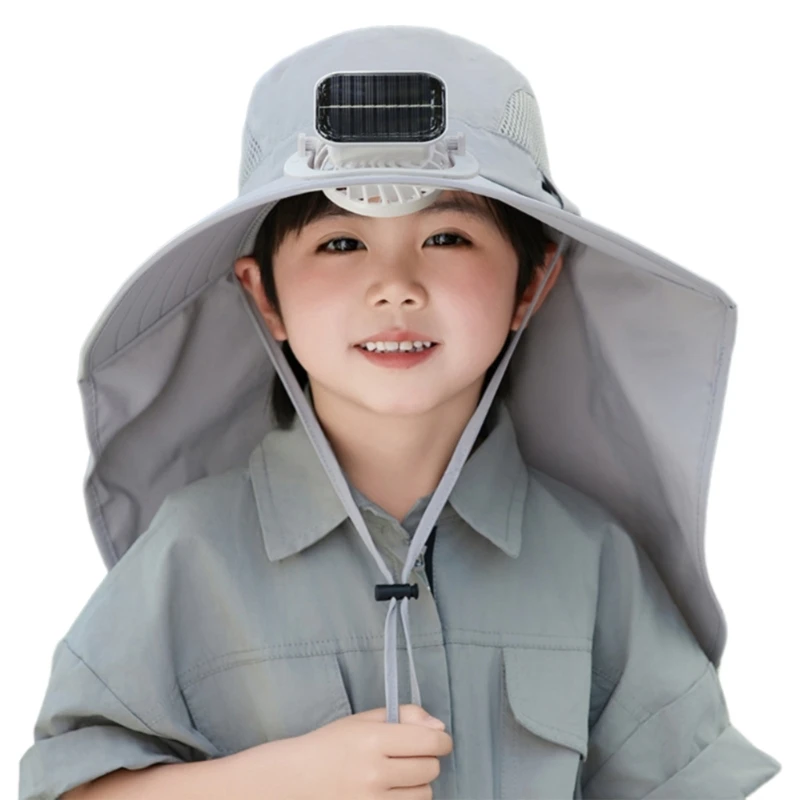 

Child Adjustable Cooling Fan Hat Solar USB Chargeable Wide Brimmed Bucket Hat