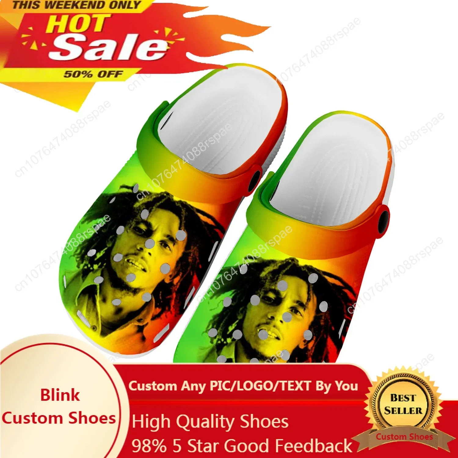 

Reggae Rock Music Star Bob Marley Home Clogs Custom Water Shoes Mens Womens Teenager Shoes Clog Breathable Beach Hole Slippers