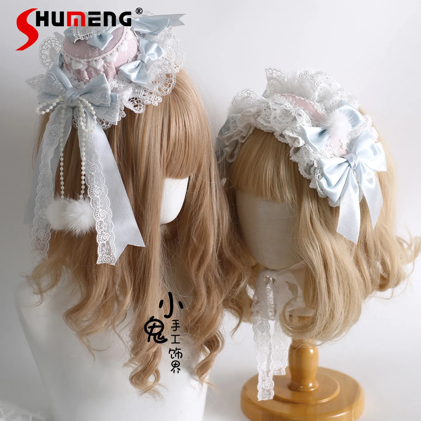 ที่คาดผมลูกไม้ประดับโบว์ไข่มุกสไตล์ญี่ปุ่นแบบดั้งเดิม พร้อมดอกไม้ KC สำหรับงานแต่งงาน ผ้าคลุมศีรษะแบบ BNT ปลอกแขน ผ้าคลุมศีรษะสไตล์โลลิต้าสำหรับผู้หญิง