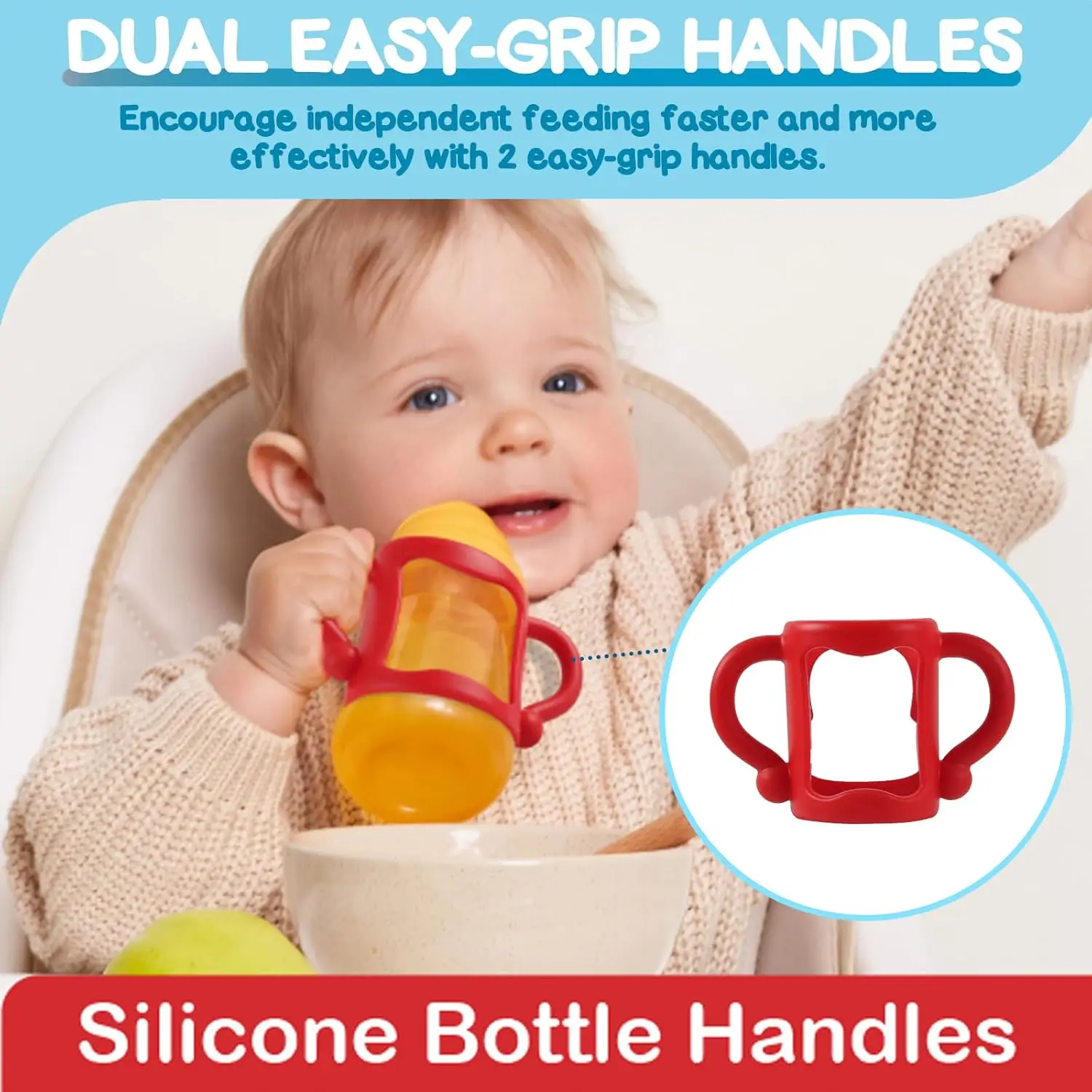 1/3PCS Universal Baby Bottle Handle BPA-Free Silicone Grip Handle for Infant Sippy Cup Self Feeding, BPA-free Soft Silicone