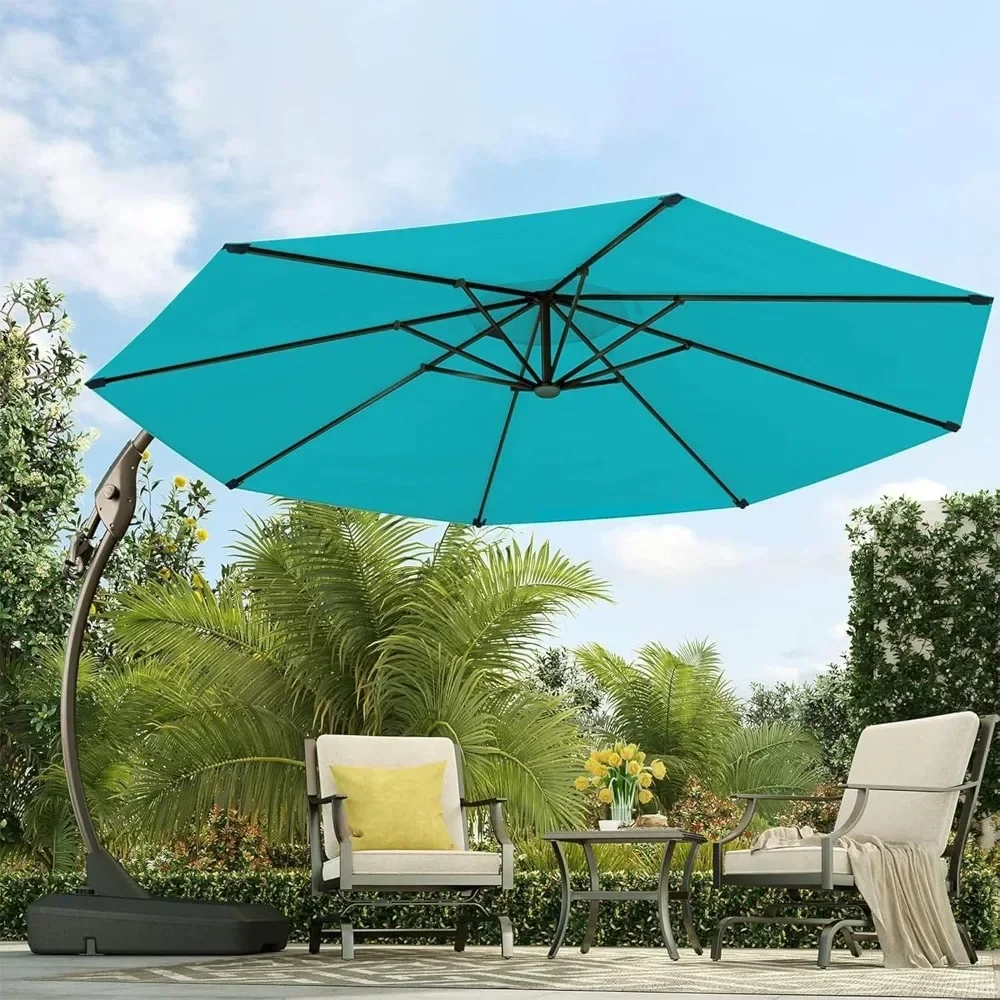 

12 FT Cantilever Umbrella with Base Outdoor Round Aluminum Offset Hanging Umbrella Canopy with Tilt Adjustment