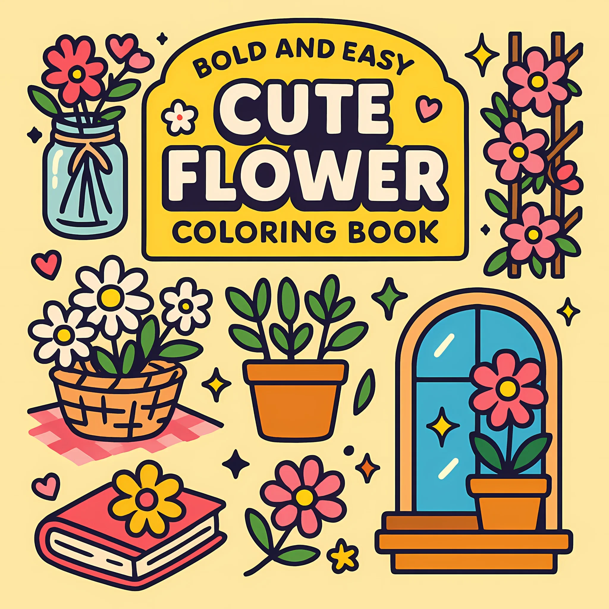 Easy Cute Flower Coloring Book for Adult Colouring Book, Birthday Day Gift, Back to School Supplies, Adults Cute Drawing Book
