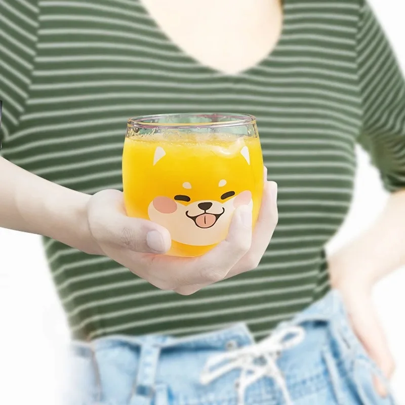 Coffee Glass Mug Super Cute Shiba Inu Single Layer Creative Pet Juices Cup High Borosilicate Drinking Whiskey Wine Beer Steins